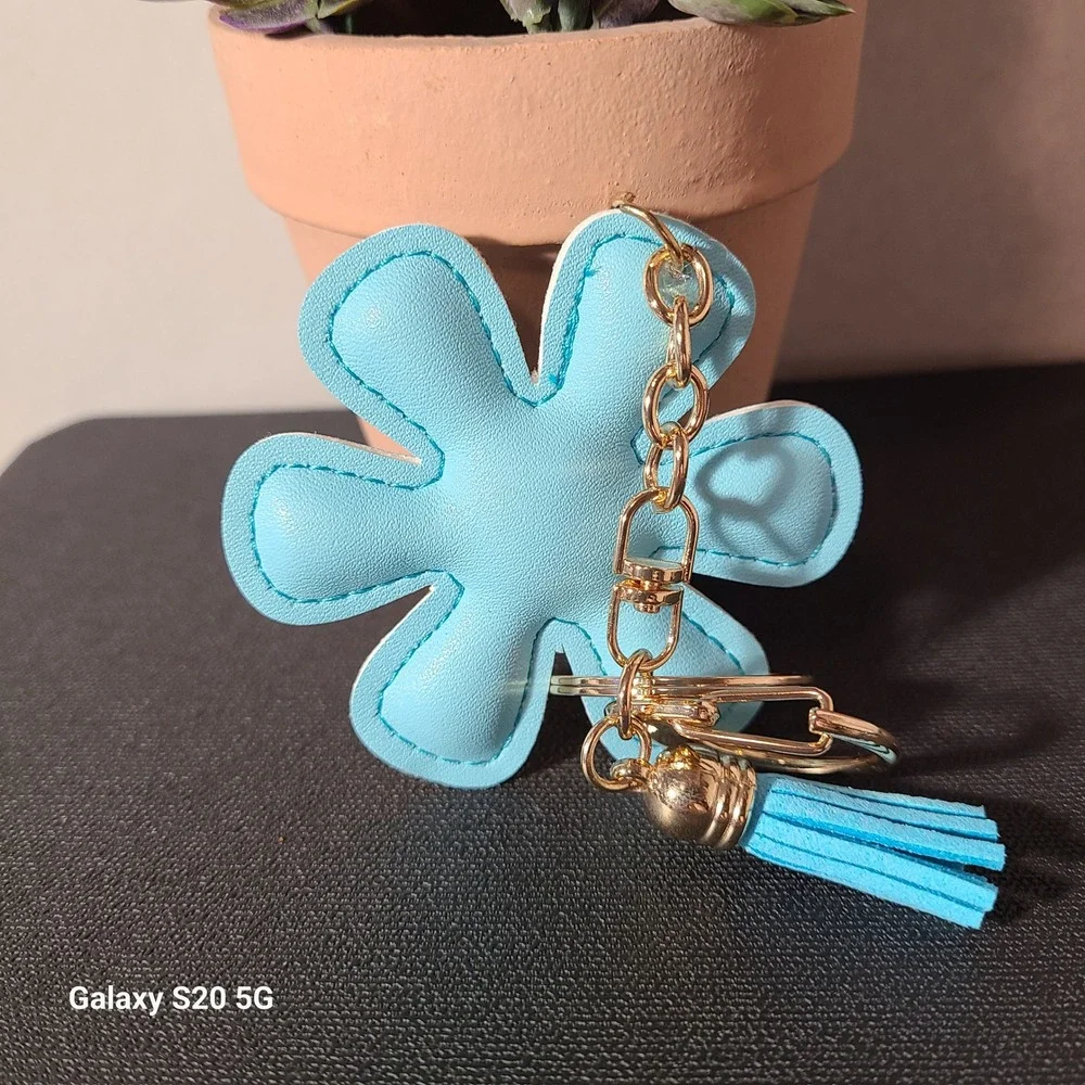Blue Flower Keychain Tassel Charm Cute Purse Bag Charm Accessories for‎ Women